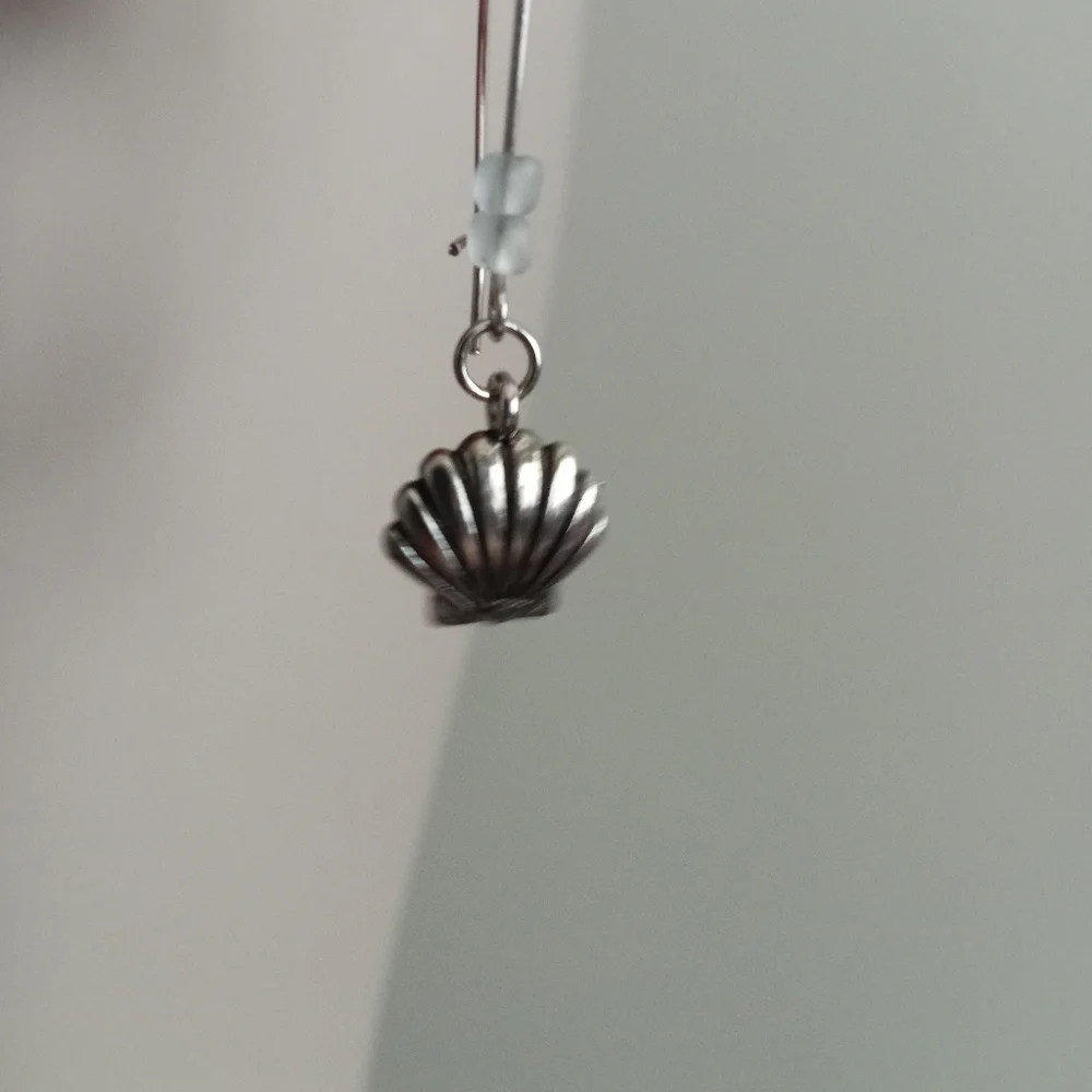 hand crafted Silver plated seashell sea glass dangling statement earrings